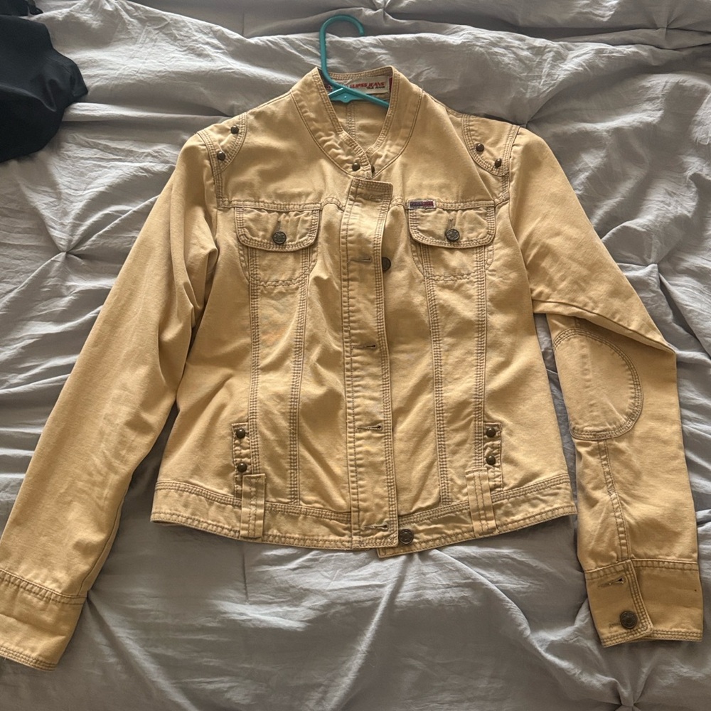 Vintage Guess Casual Women’s Tan Jean Jacket with Utility Details